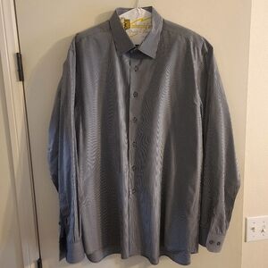 Men's MIRTO Black and Grey Pinstriped Dress Shirt